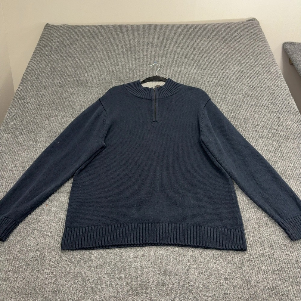LL Bean Sweater Mens L Navy Cotton Quarter Zip Mock Neck Classic Outdoor